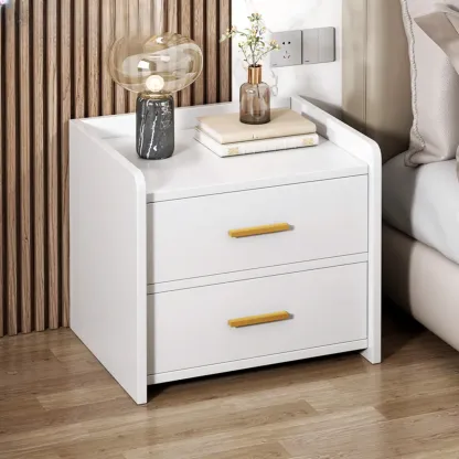 Minimalist Brown Wooden Tray Nightstand with 2 Drawers Image - 12