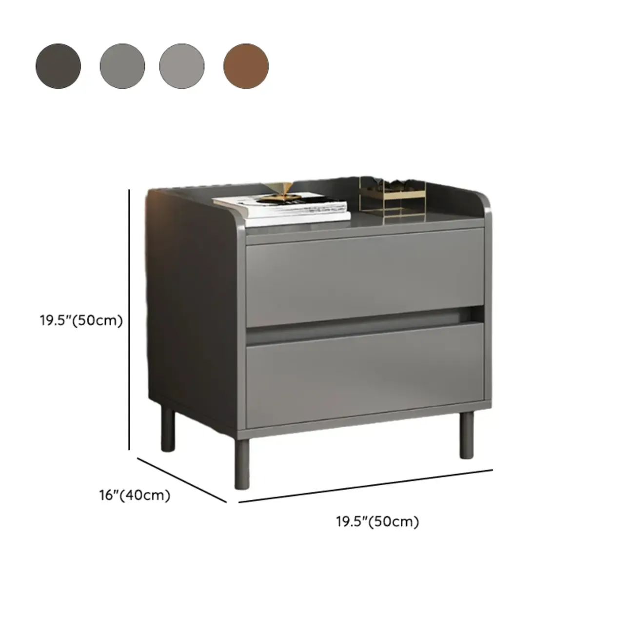 Minimalist Brown Wooden Tray Nightstand with 2 Drawers #size