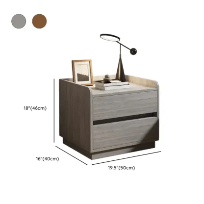 Minimalist Brown Wooden Tray Nightstand with 2 Drawers Image - 15