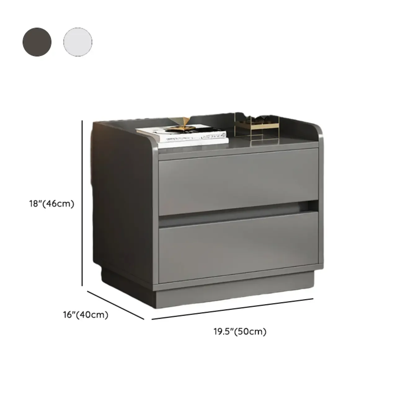 Minimalist Brown Wooden Tray Nightstand with 2 Drawers Image - 16