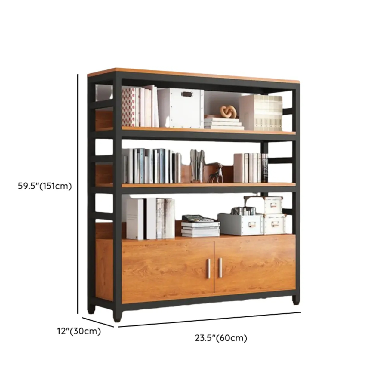 Brown Multi-Shelf Wooden Vertical Bookcase with Cabinet #size | homeyfad
