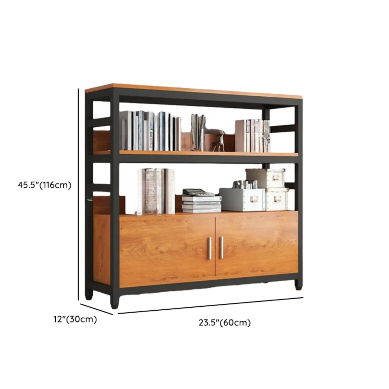 Brown Multi-Shelf Wooden Vertical Bookcase with Cabinet Image - 15 | homeyfad
