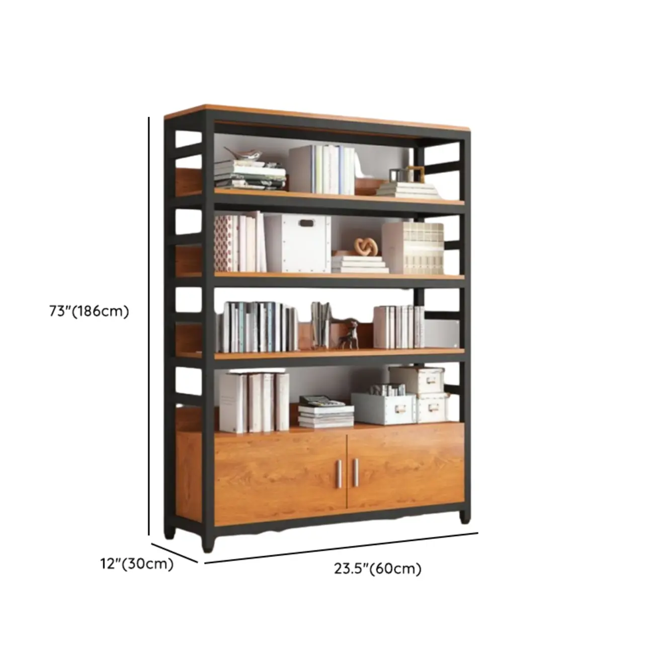Brown Multi-Shelf Wooden Vertical Bookcase with Cabinet Image - 16 | homeyfad