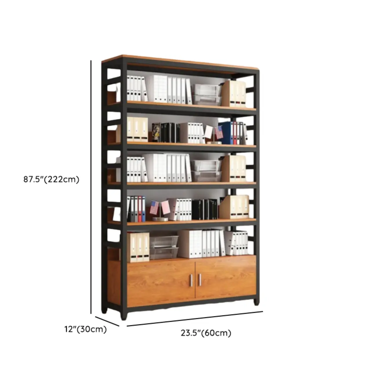 Brown Multi-Shelf Wooden Vertical Bookcase with Cabinet Image - 17 | homeyfad