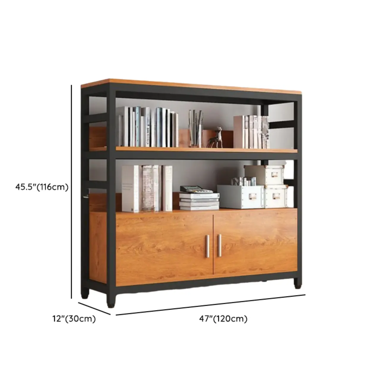 Brown Multi-Shelf Wooden Vertical Bookcase with Cabinet Image - 18 | homeyfad
