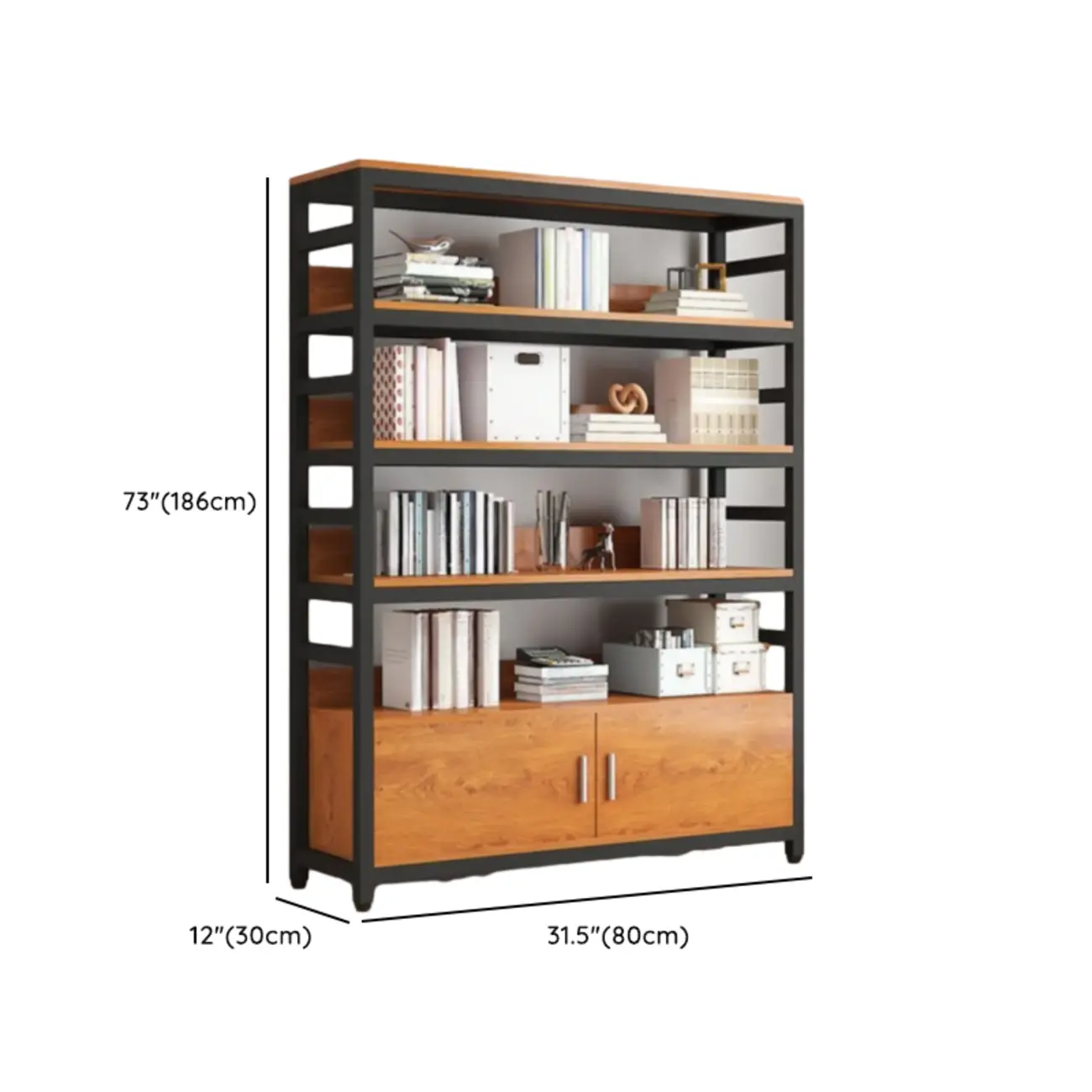 Brown Multi-Shelf Wooden Vertical Bookcase with Cabinet Image - 21 | homeyfad