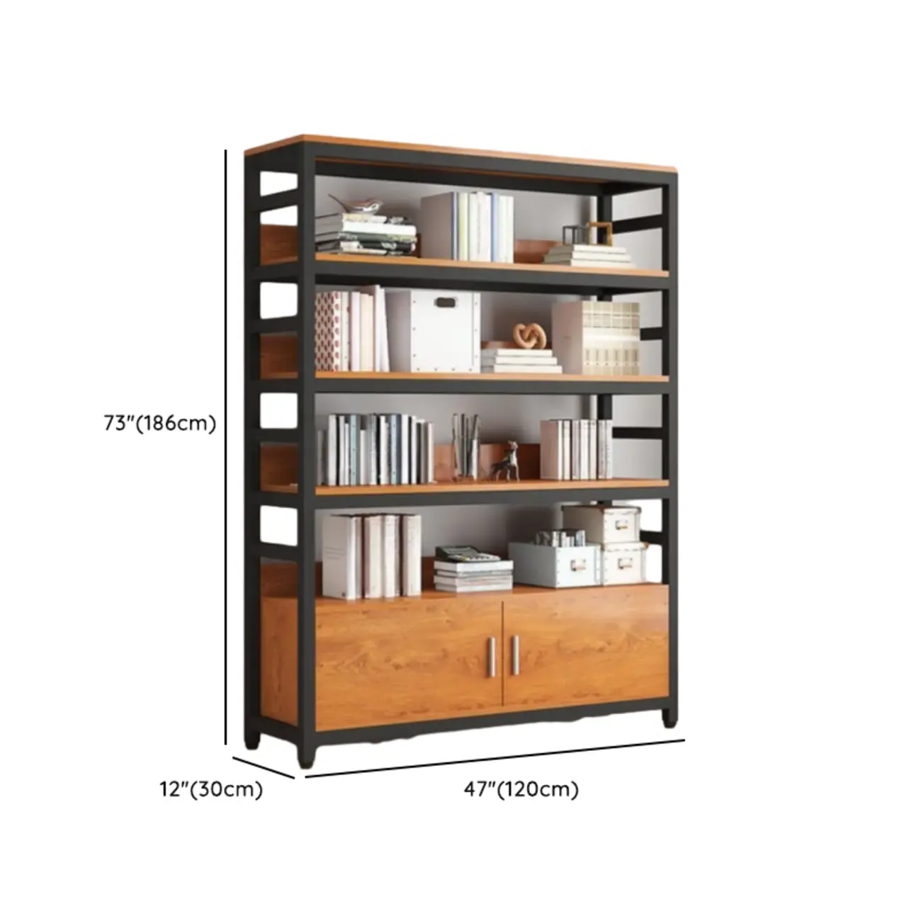 Brown Multi-Shelf Wooden Vertical Bookcase with Cabinet Image - 23 | homeyfad