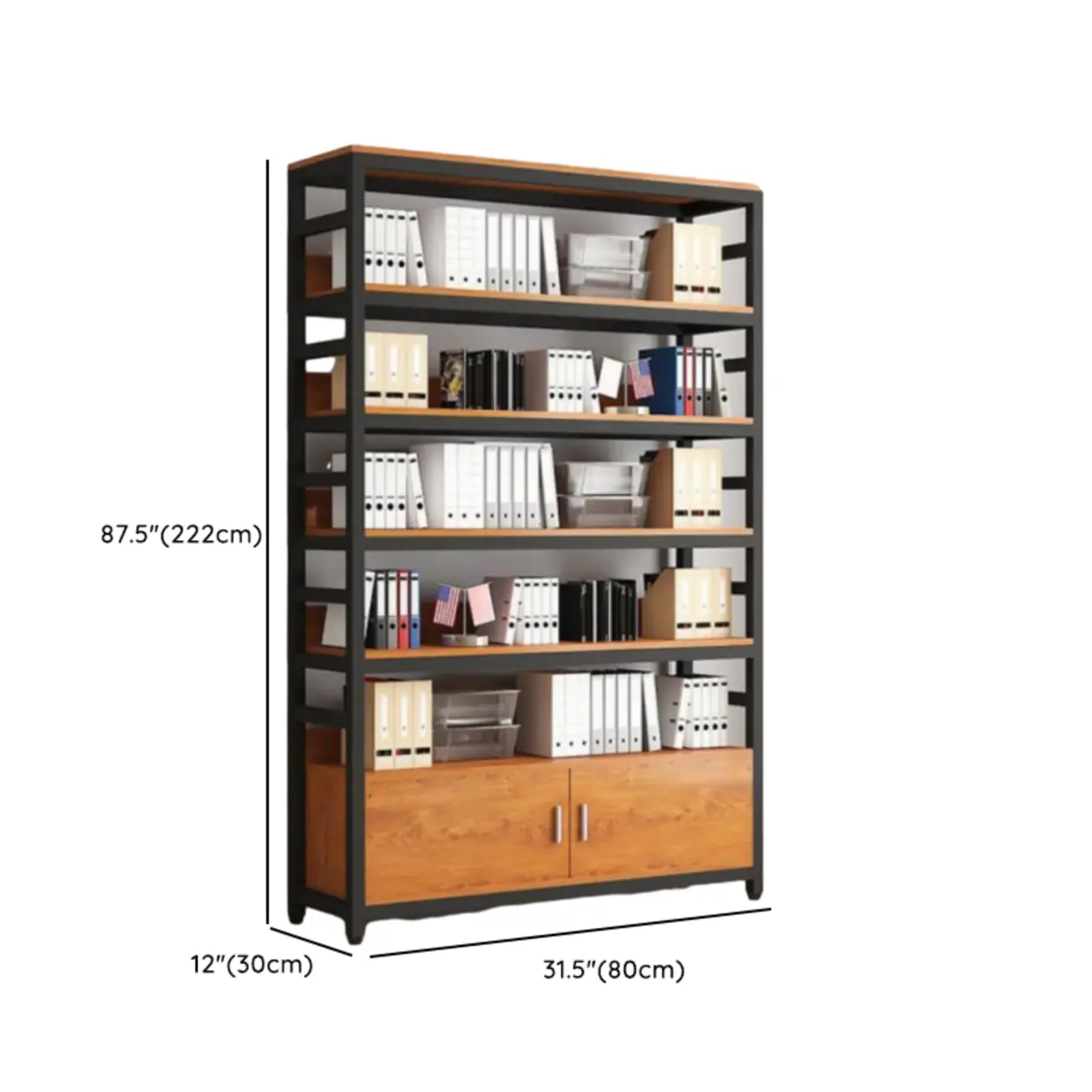 Brown Multi-Shelf Wooden Vertical Bookcase with Cabinet Image - 25 | homeyfad