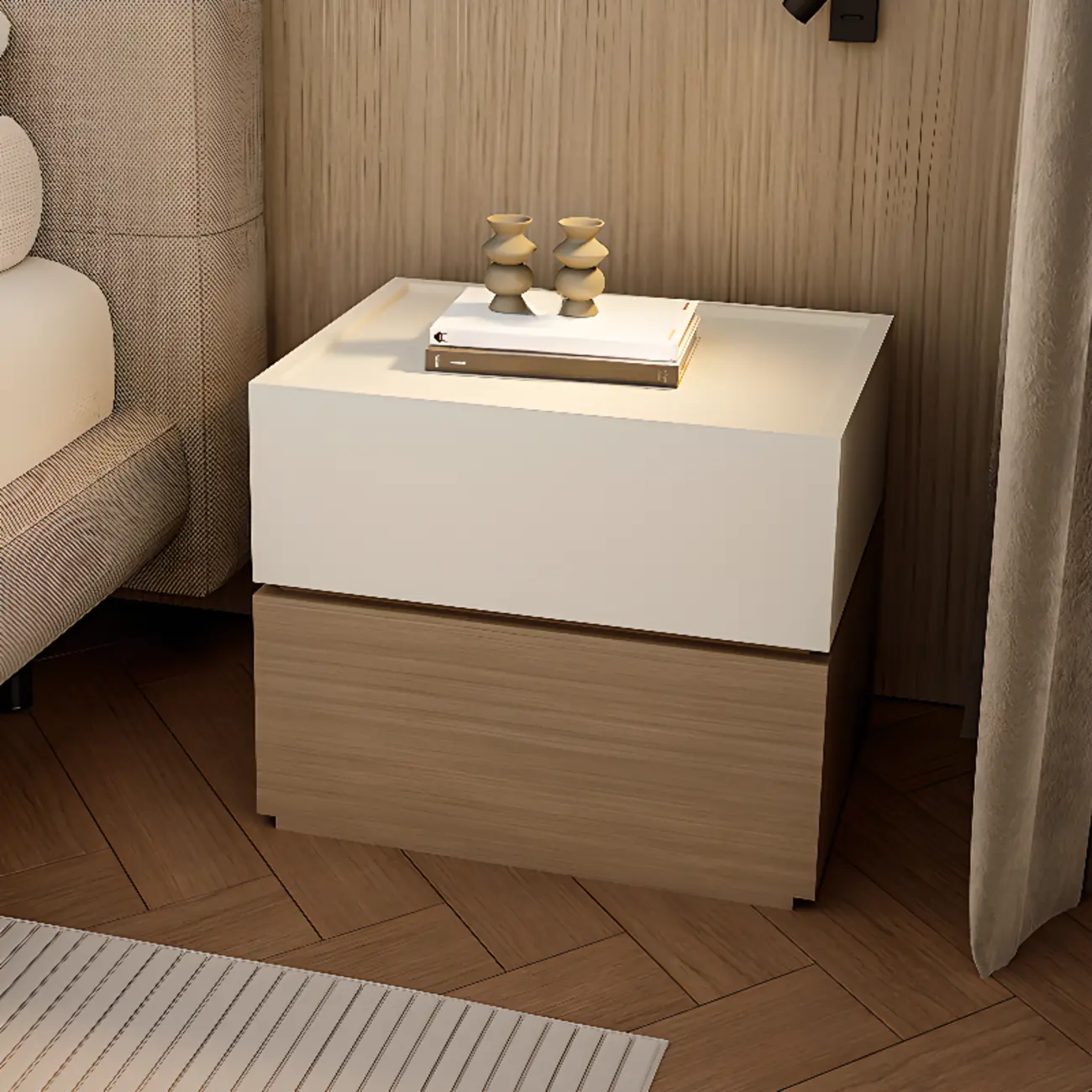 Modern Wood Two-Tone Elegant Nightstand with Drawer Image - 3 | homeyfad