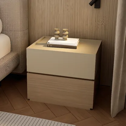 Modern Wood Two-Tone Elegant Nightstand with Drawer Image - 4