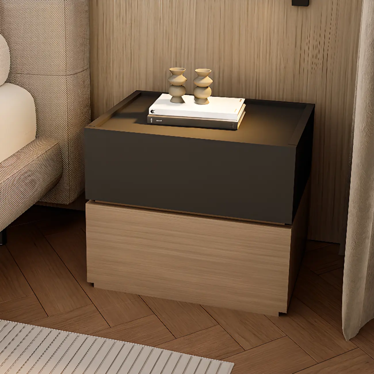 Modern Wood Two-Tone Elegant Nightstand with Drawer Image - 1 | homeyfad