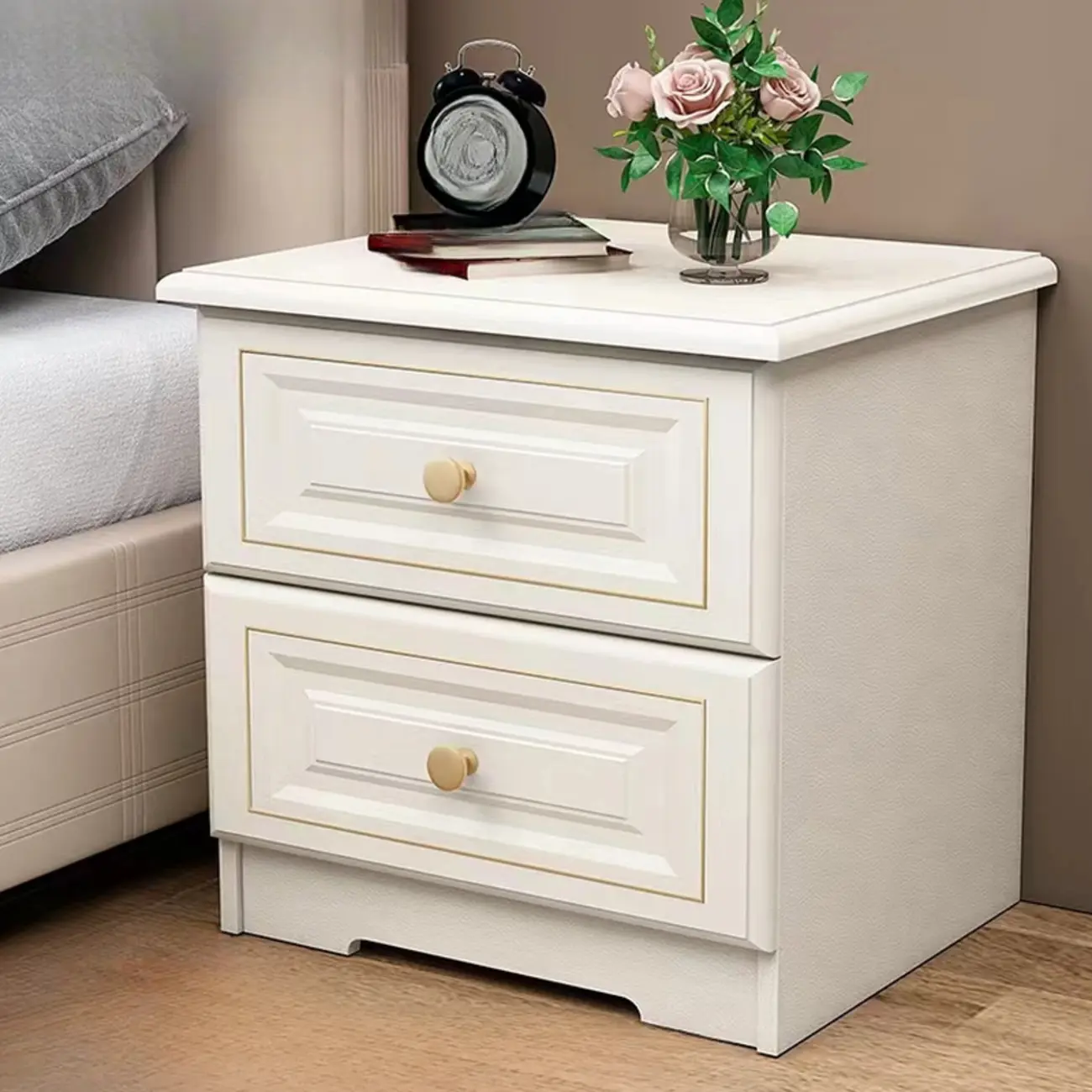 Modern White Wooden Nightstand with Two Drawers Image - 1 | homeyfad