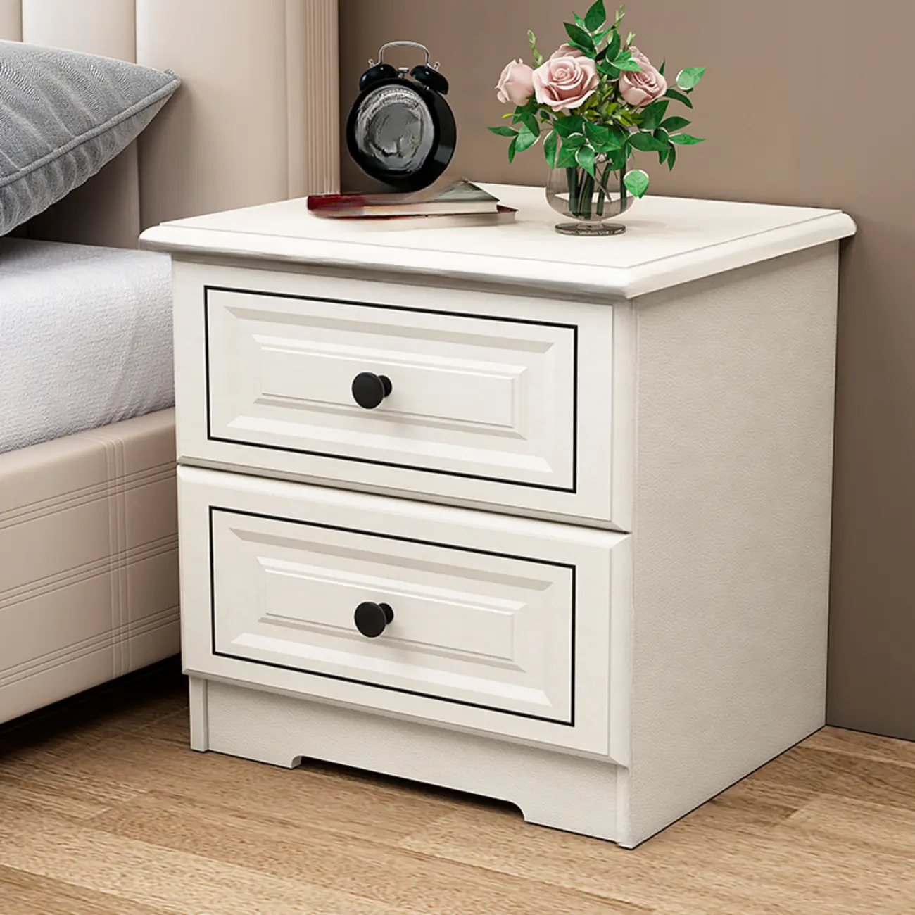 Modern White Wooden Nightstand with Two Drawers Image - 2 | homeyfad