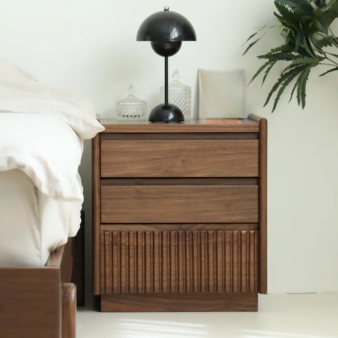 3-Drawer Scandinavian Walnut Wood Nightstand Image - 1 | homeyfad