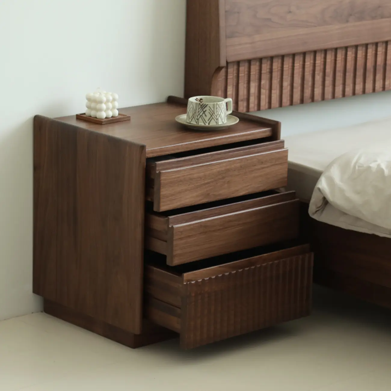 3-Drawer Scandinavian Walnut Wood Nightstand Image - 3 | homeyfad