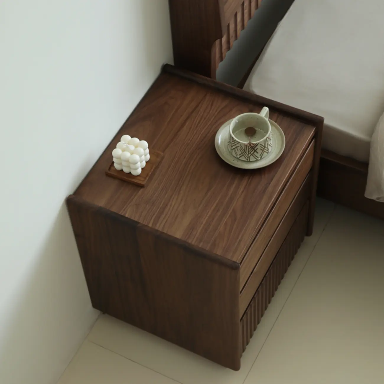 3-Drawer Scandinavian Walnut Wood Nightstand Image - 4 | homeyfad