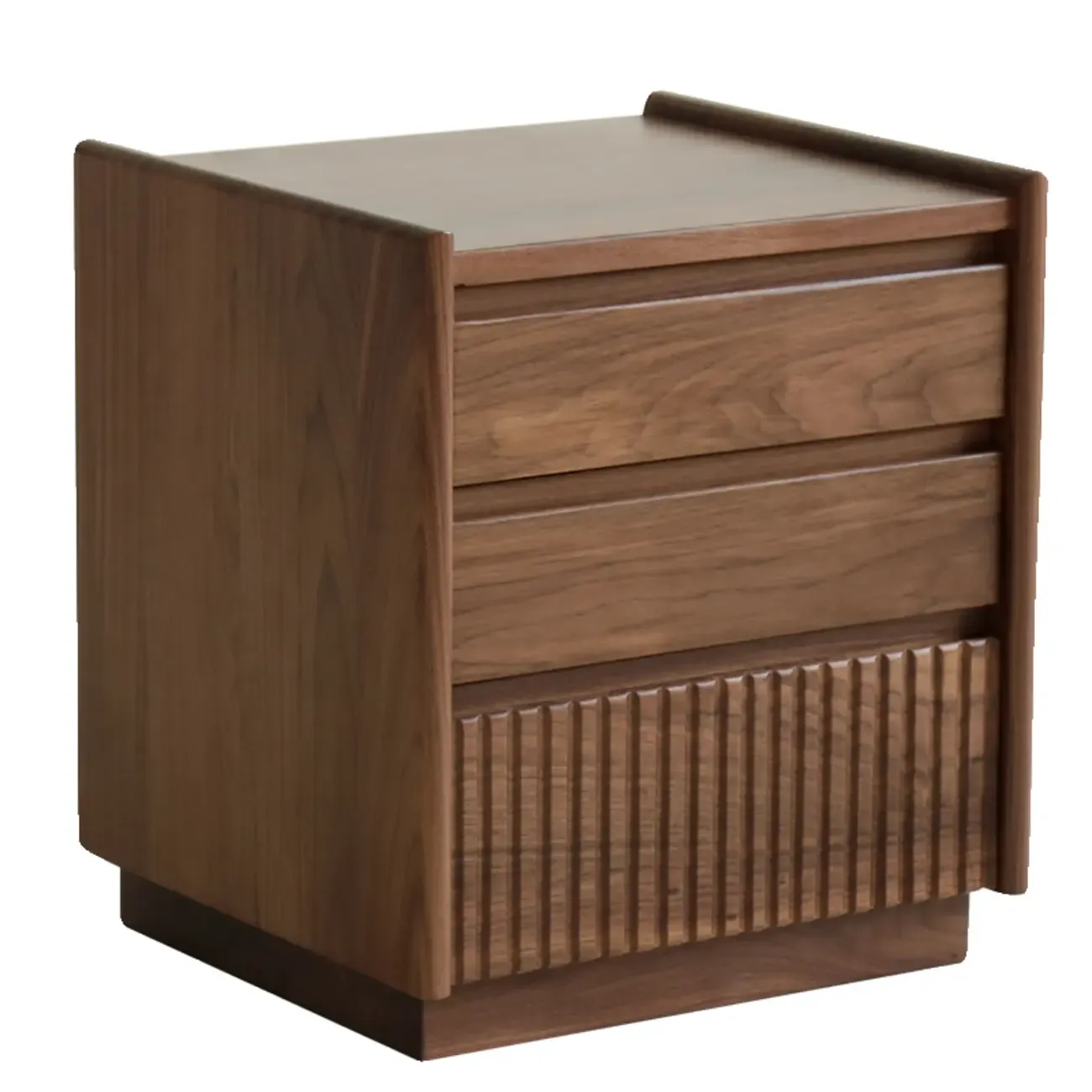 3-Drawer Scandinavian Walnut Wood Nightstand Image - 5