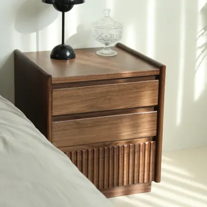 3-Drawer Scandinavian Walnut Wood Nightstand Image - 2