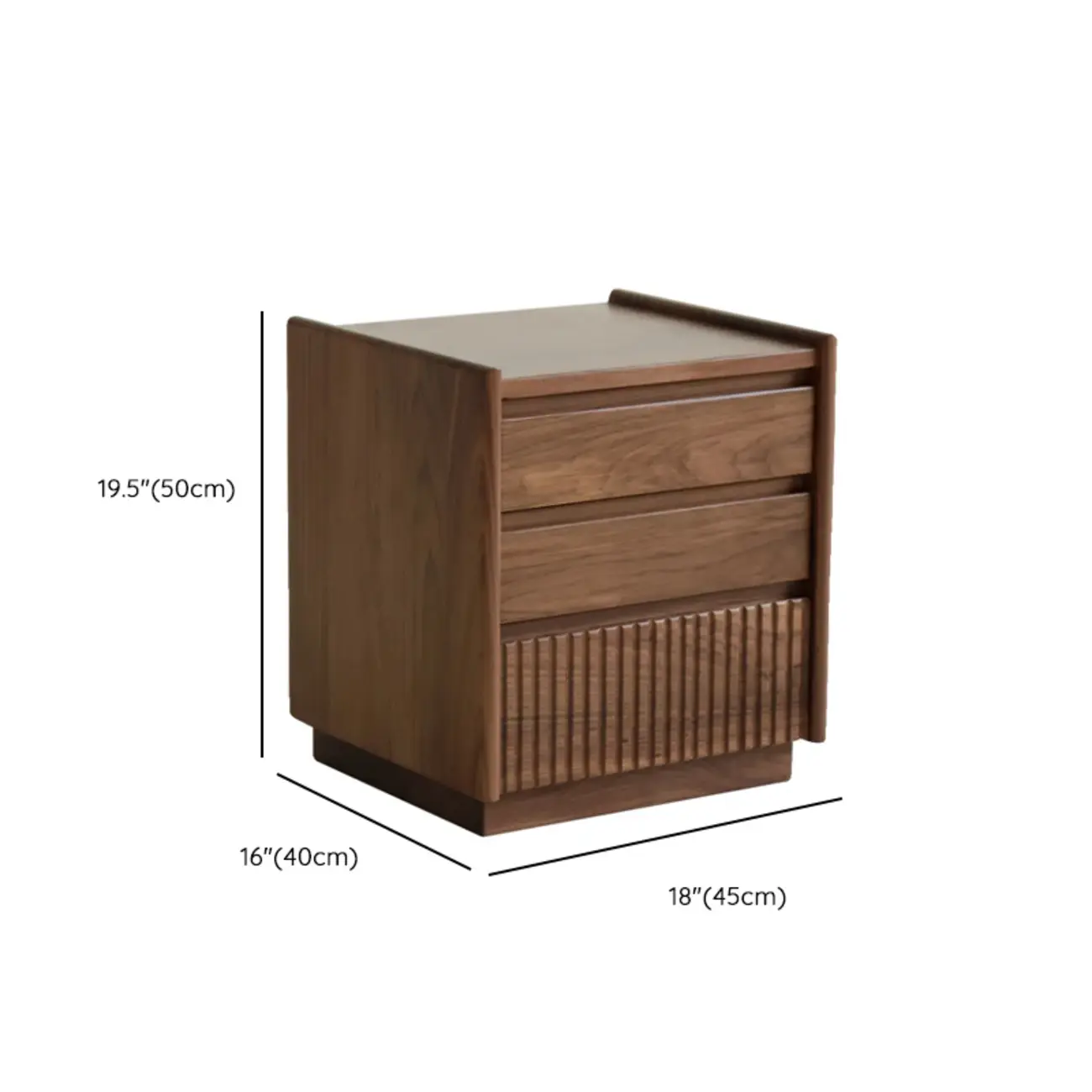 3-Drawer Scandinavian Walnut Wood Nightstand #size | homeyfad
