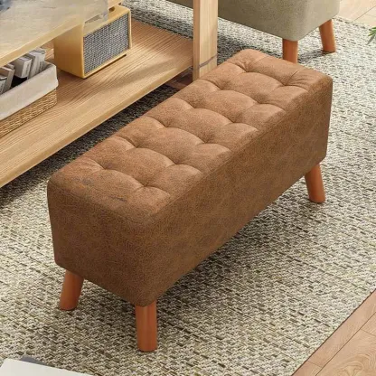 Modern Upholstered Brown Rectangular Bench for Living Room Image - 1