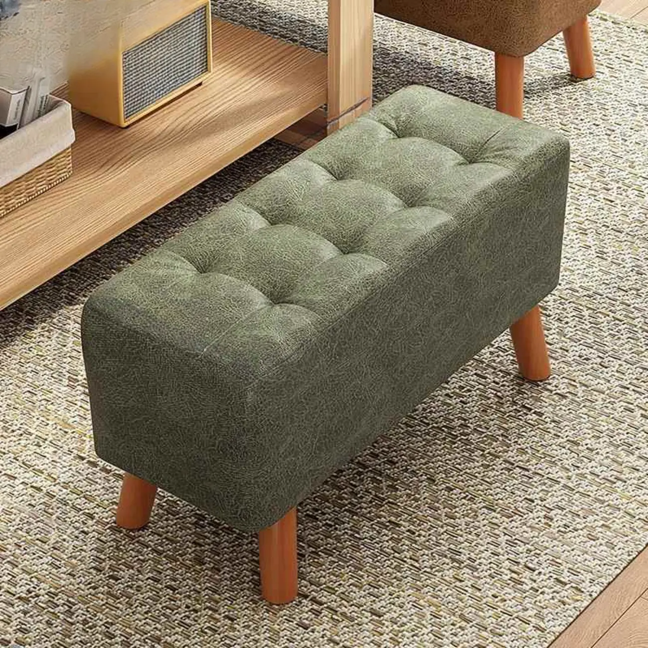Modern Upholstered Brown Rectangular Bench for Living Room Image - 3 | homeyfad