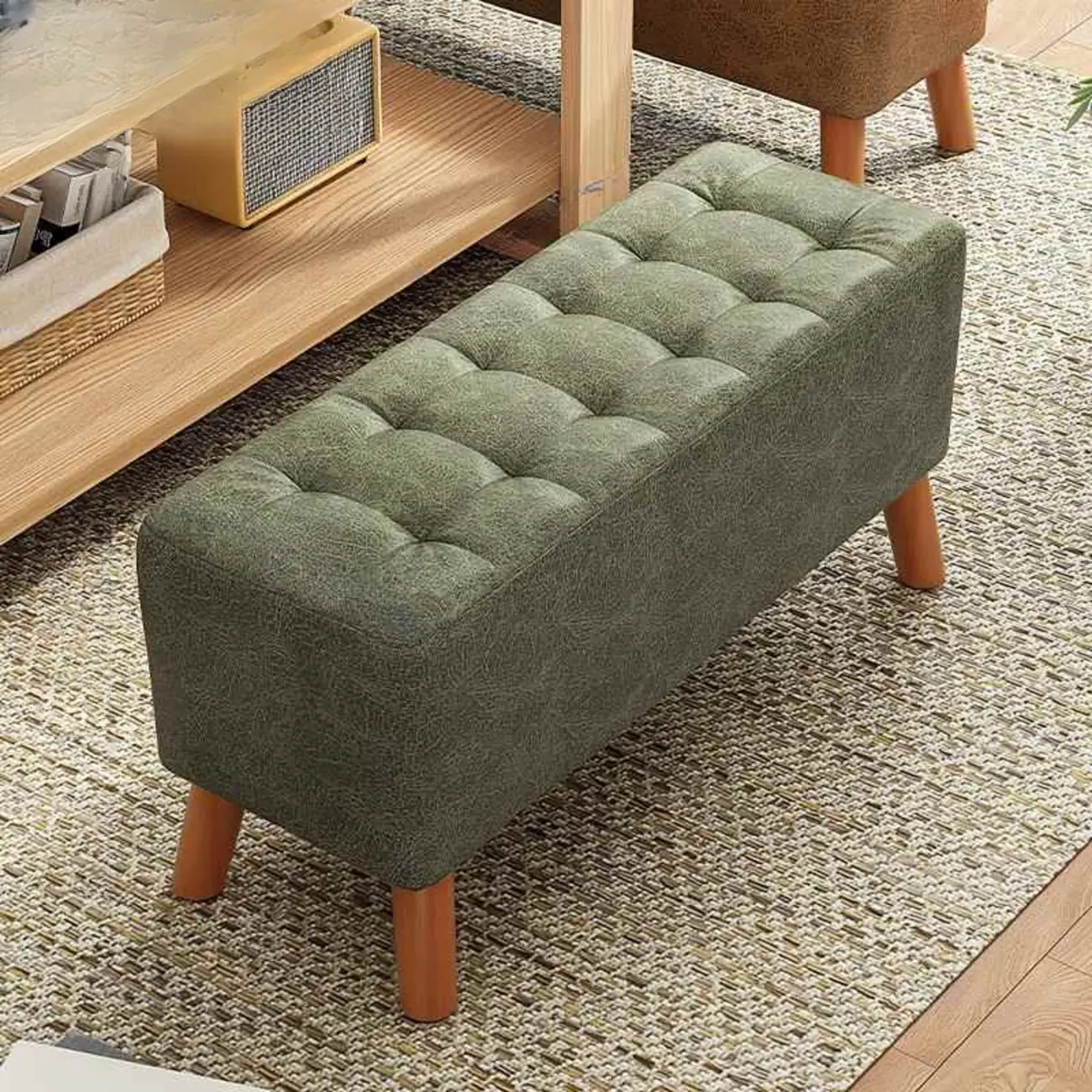 Modern Upholstered Brown Rectangular Bench for Living Room Image - 6 | homeyfad