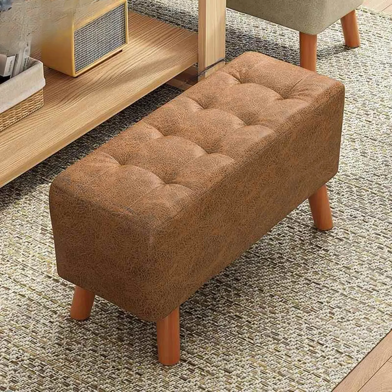 Modern Upholstered Brown Rectangular Bench for Living Room Image - 7 | homeyfad
