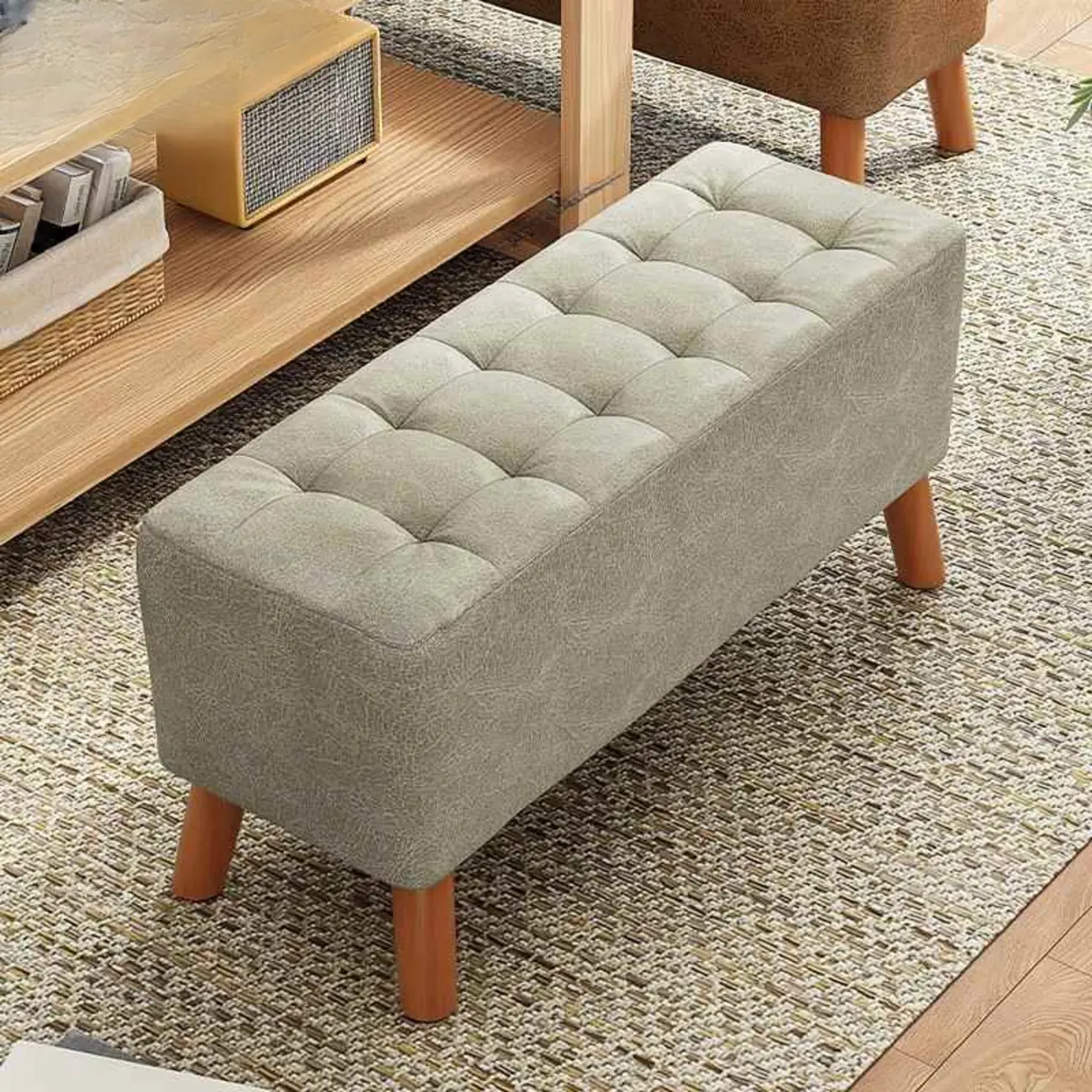 Modern Upholstered Brown Rectangular Bench for Living Room Image - 4 | homeyfad