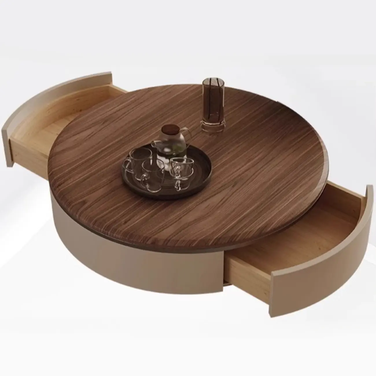 Brown 2 Drawers Elegant Round Wood Coffee Table Image - 10 | homeyfad