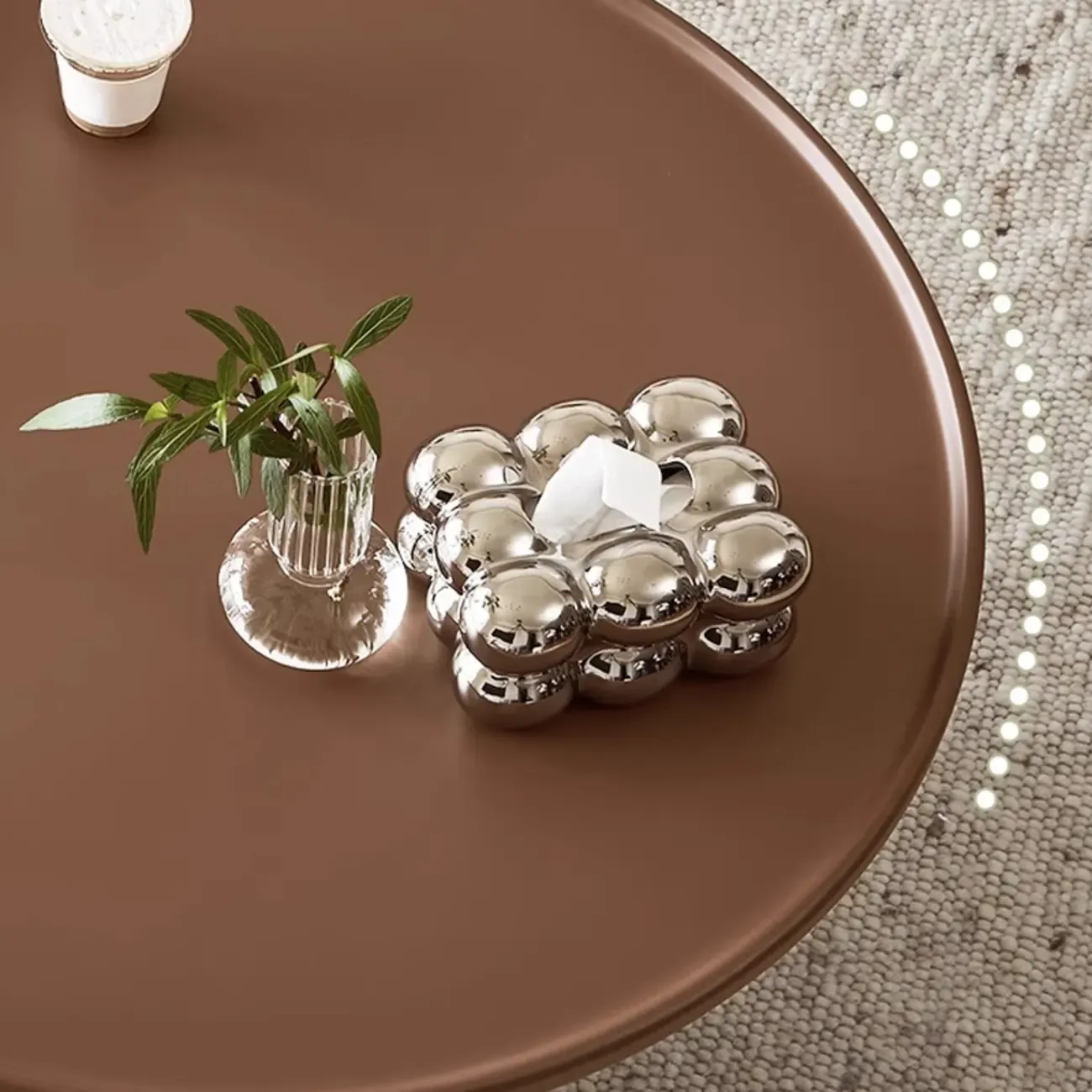 Nut-Brown Beige Stylish Round Wood Drawer Coffee Table Image - 12