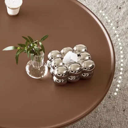Nut-Brown Beige Stylish Round Wood Drawer Coffee Table Image - 12