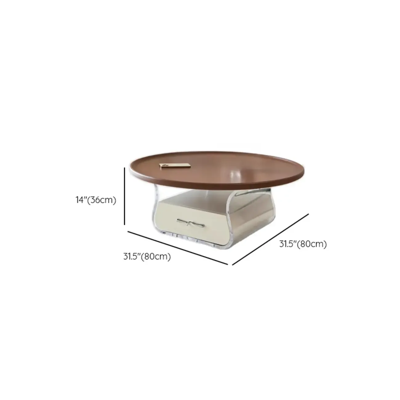 Nut-Brown Beige Stylish Round Wood Drawer Coffee Table #size