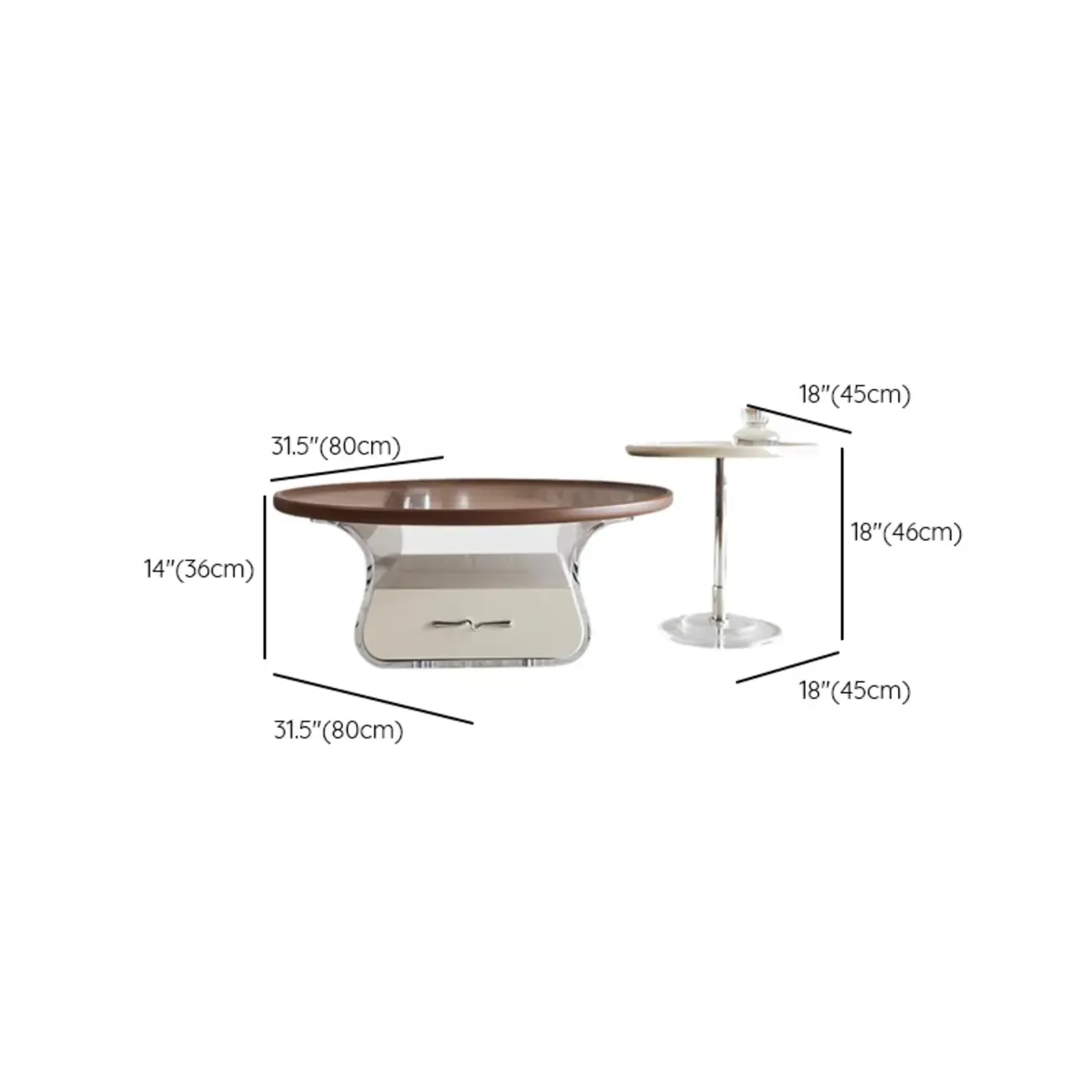 Nut-Brown Beige Stylish Round Wood Drawer Coffee Table Image - 15
