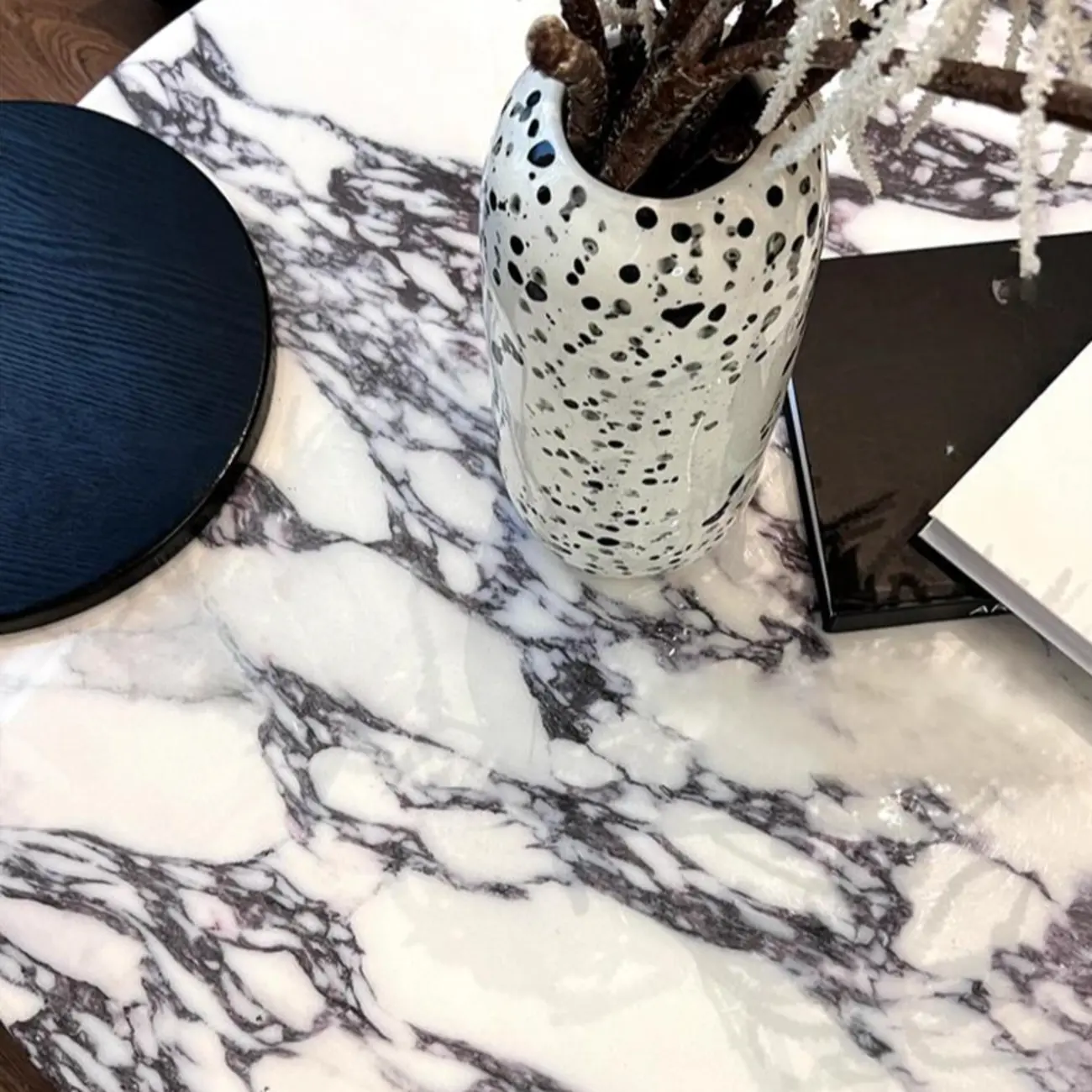 Elegant White Marble Round Wood Coffee Table Image - 4 | homeyfad