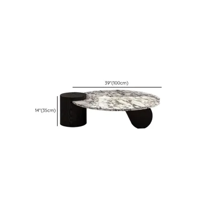 Elegant White Marble Round Wood Coffee Table Image - 8
