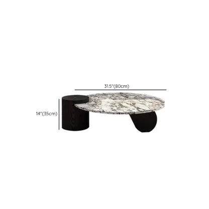 Elegant White Marble Round Wood Coffee Table Image - 9