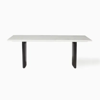 Modern Faux Marble White Rectangular Coffee Table Image - 6