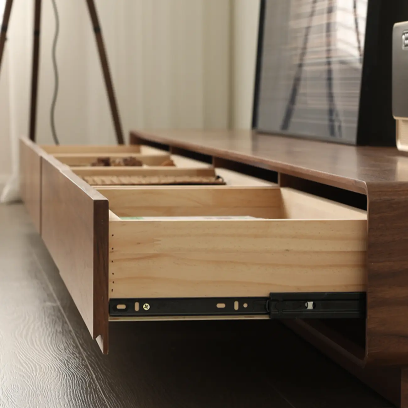 Vintage Wooden TV Stand with Drawers & Cable Management Image - 8 | homeyfad