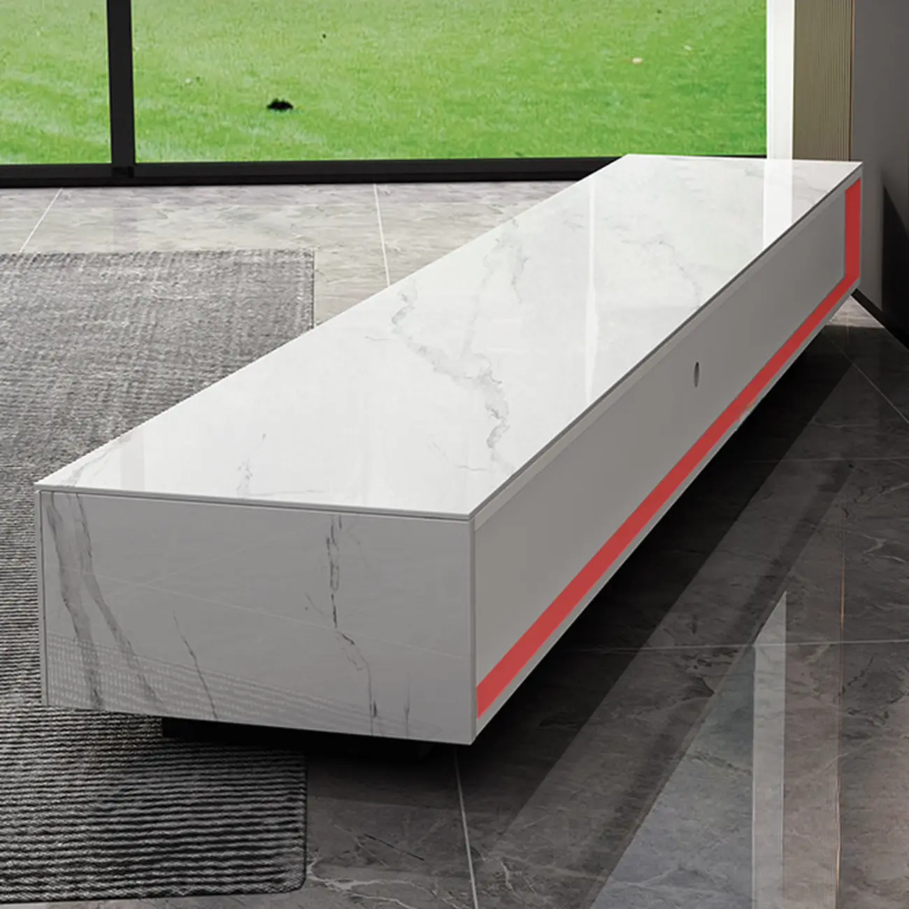 Classic Stone TV Stand with Lighting and Drawers for Living Room Image - 8 | homeyfad