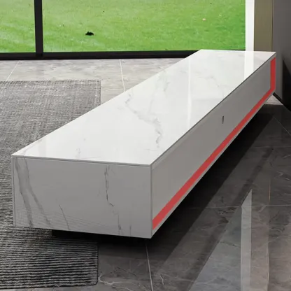 Classic Stone TV Stand with Lighting and Drawers for Living Room Image - 8