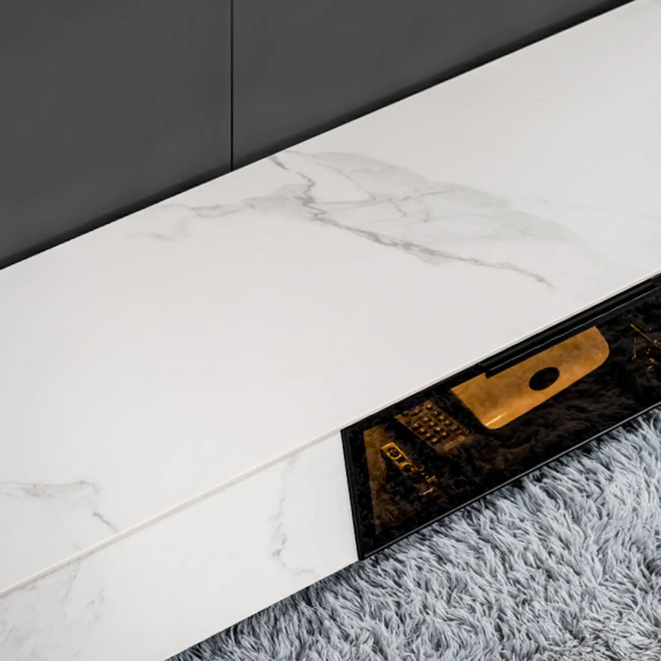 Classic Stone TV Stand with Lighting and Drawers for Living Room Image - 9 | homeyfad