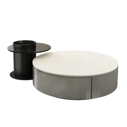 Black Modern Sleek Nesting Round Wood Drawer Coffee Table Image - 9