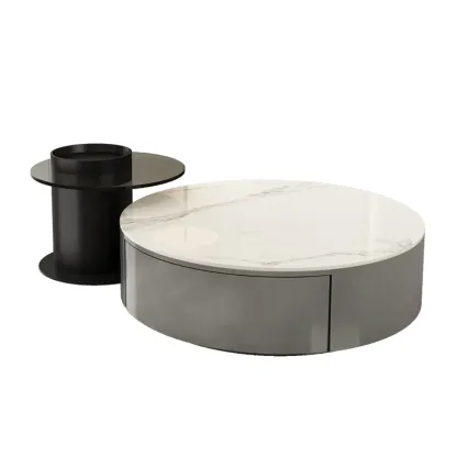 Black Modern Sleek Nesting Round Wood Drawer Coffee Table Image - 10