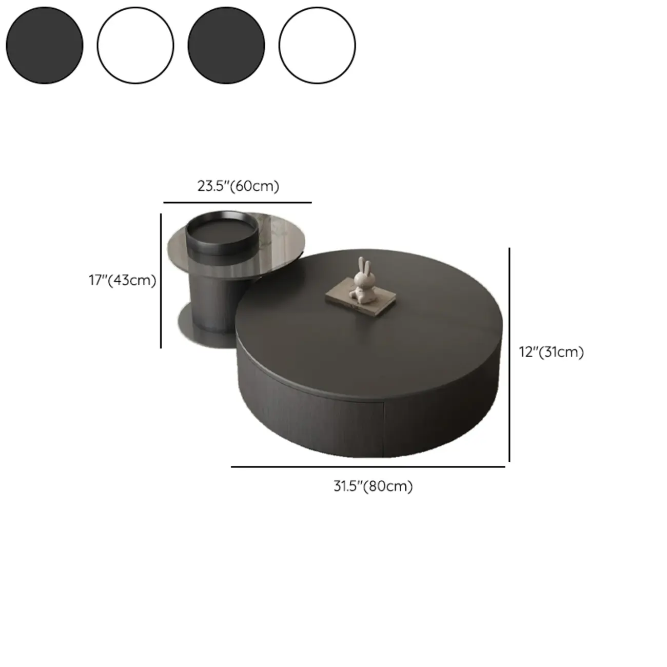 Black Modern Sleek Nesting Round Wood Drawer Coffee Table Image - 12 | homeyfad