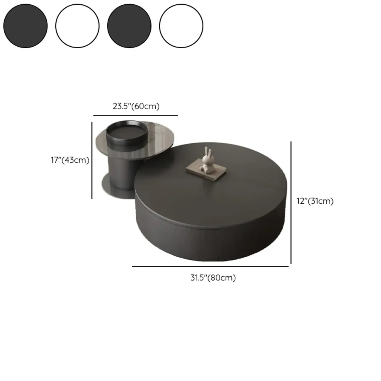 Black Modern Sleek Nesting Round Wood Drawer Coffee Table Image - 12