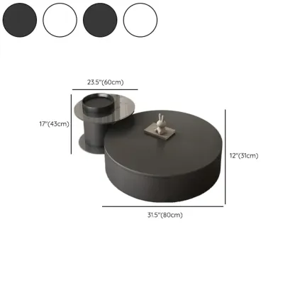 Black Modern Sleek Nesting Round Wood Drawer Coffee Table Image - 12