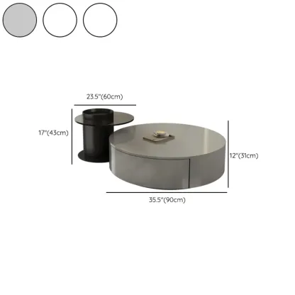 Black Modern Sleek Nesting Round Wood Drawer Coffee Table Image - 13