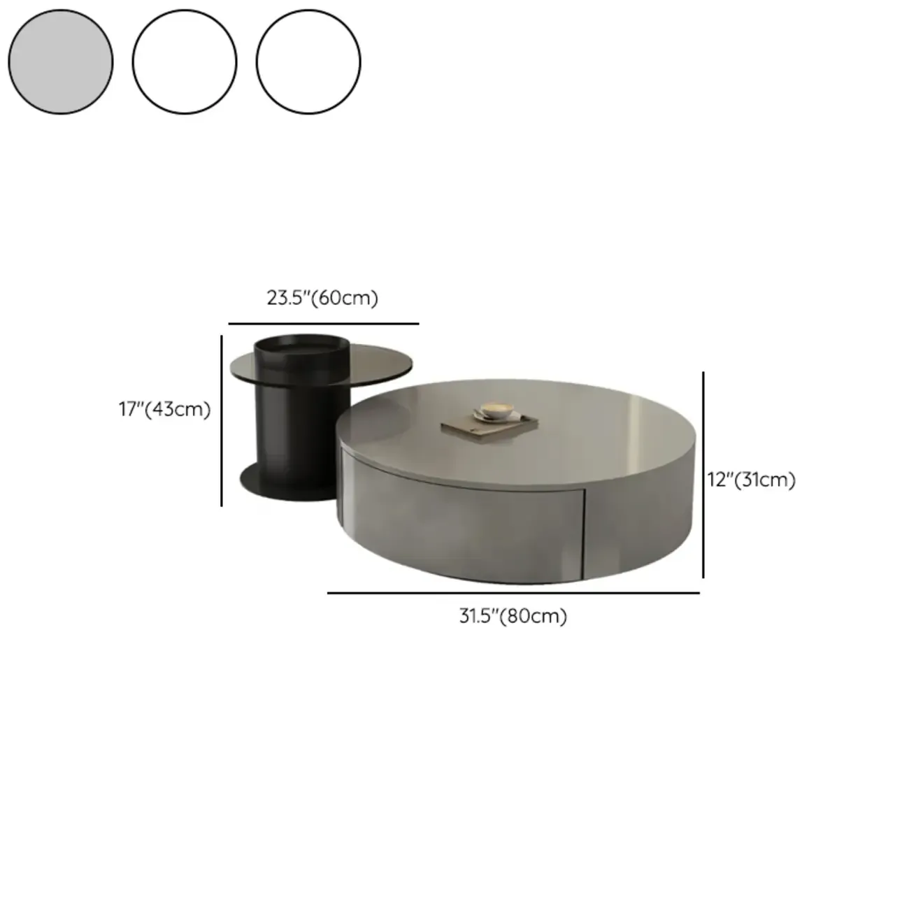 Black Modern Sleek Nesting Round Wood Drawer Coffee Table Image - 14