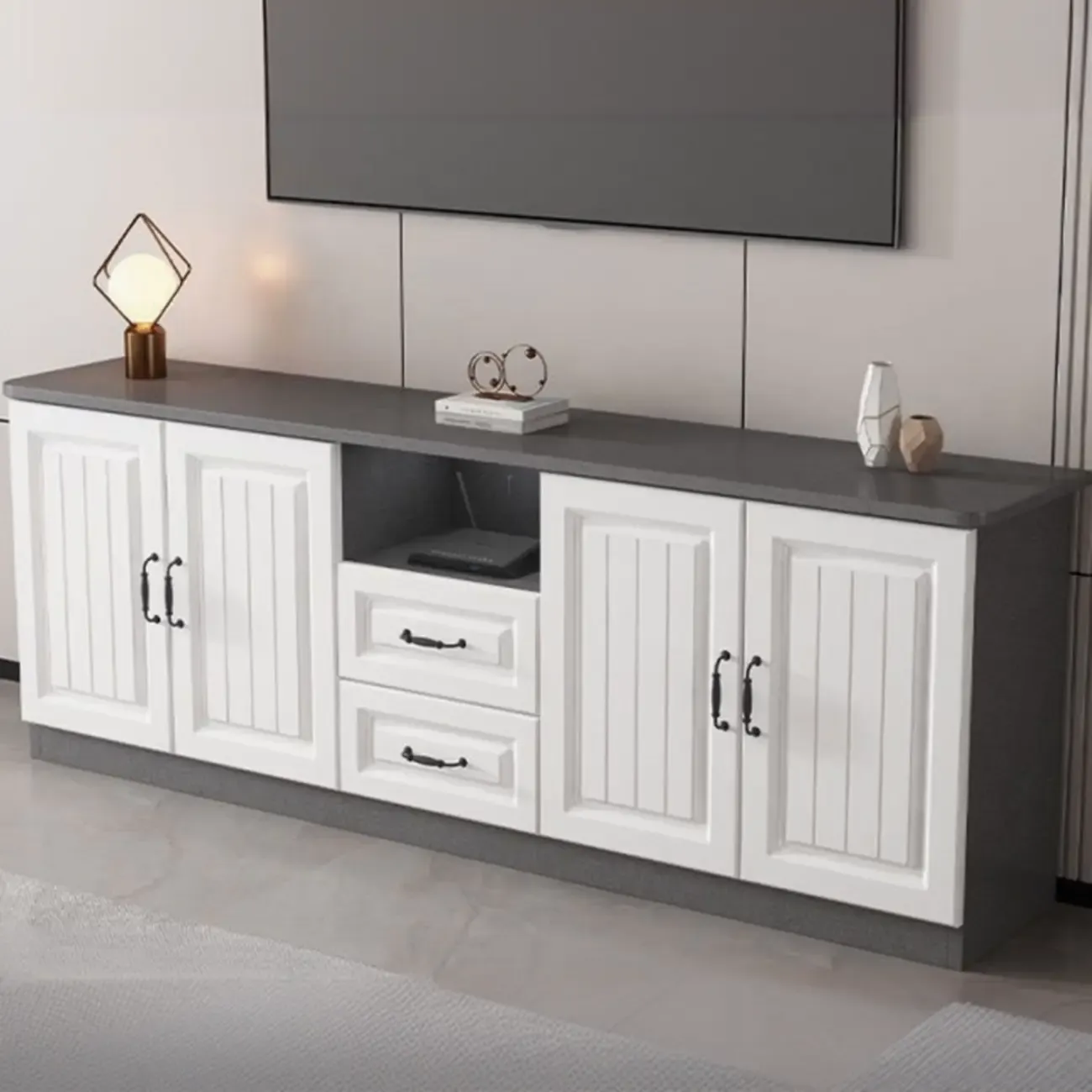 Modern Wooden TV Stand with Shelves and Drawers for Home Image - 3