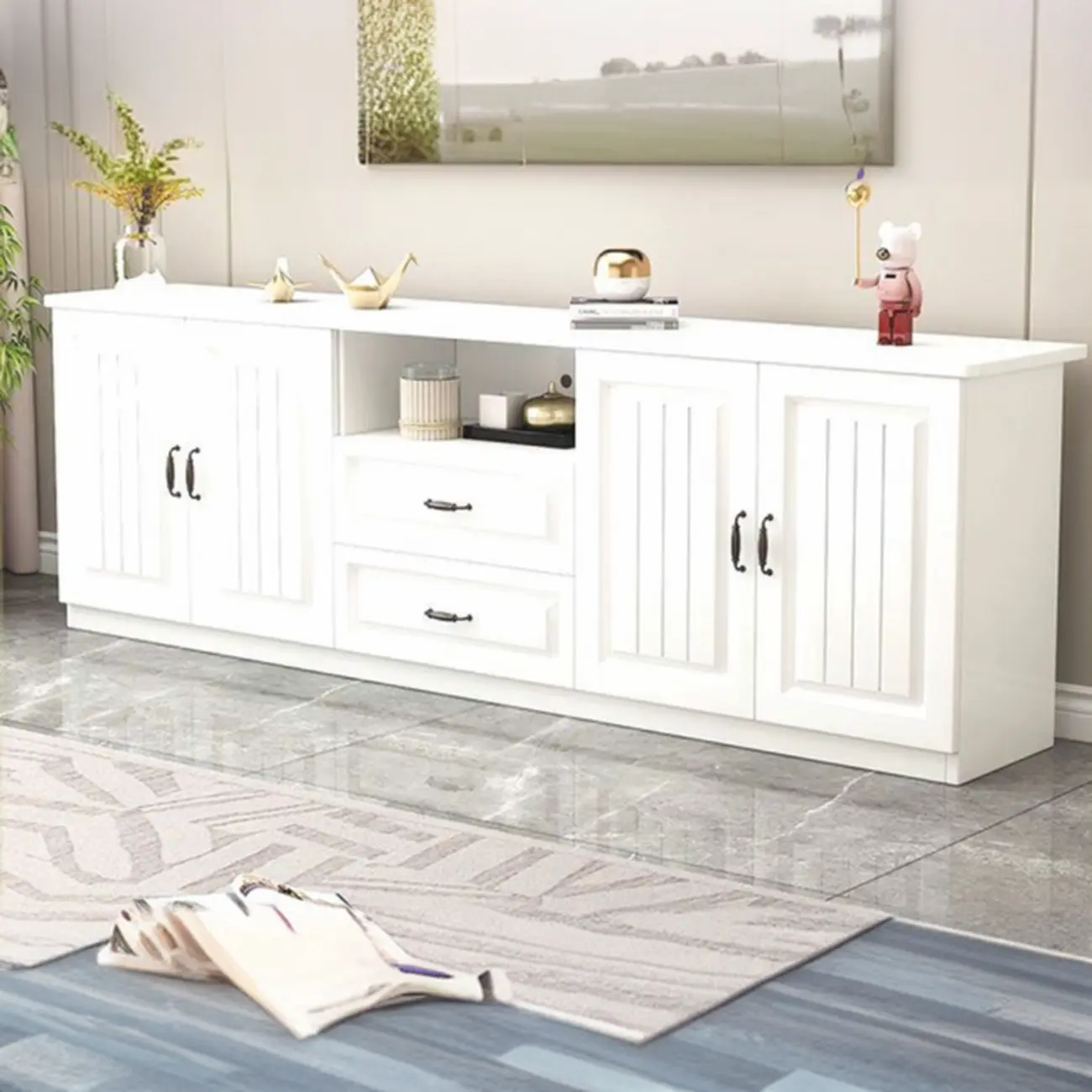 Modern Wooden TV Stand with Shelves and Drawers for Home Image - 4 | homeyfad